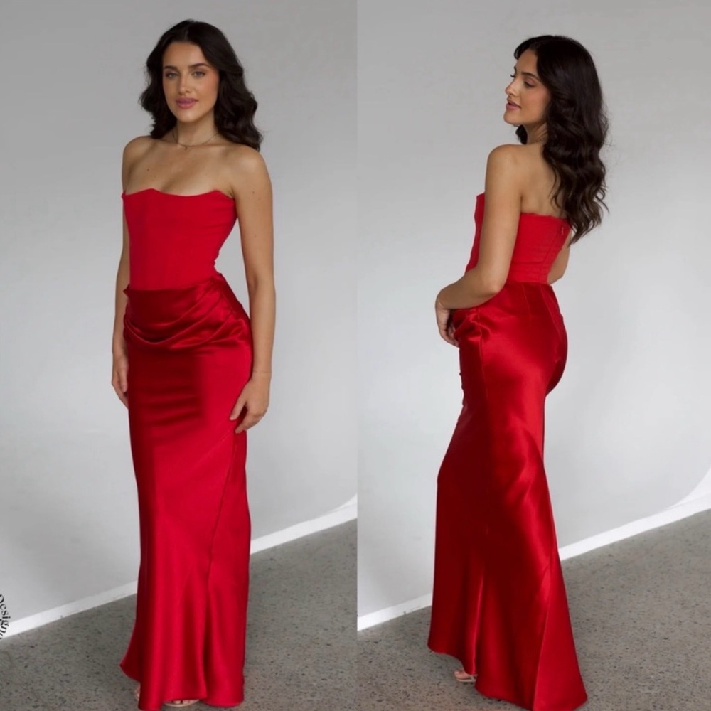 House of CB Strapless Red Satin Gown